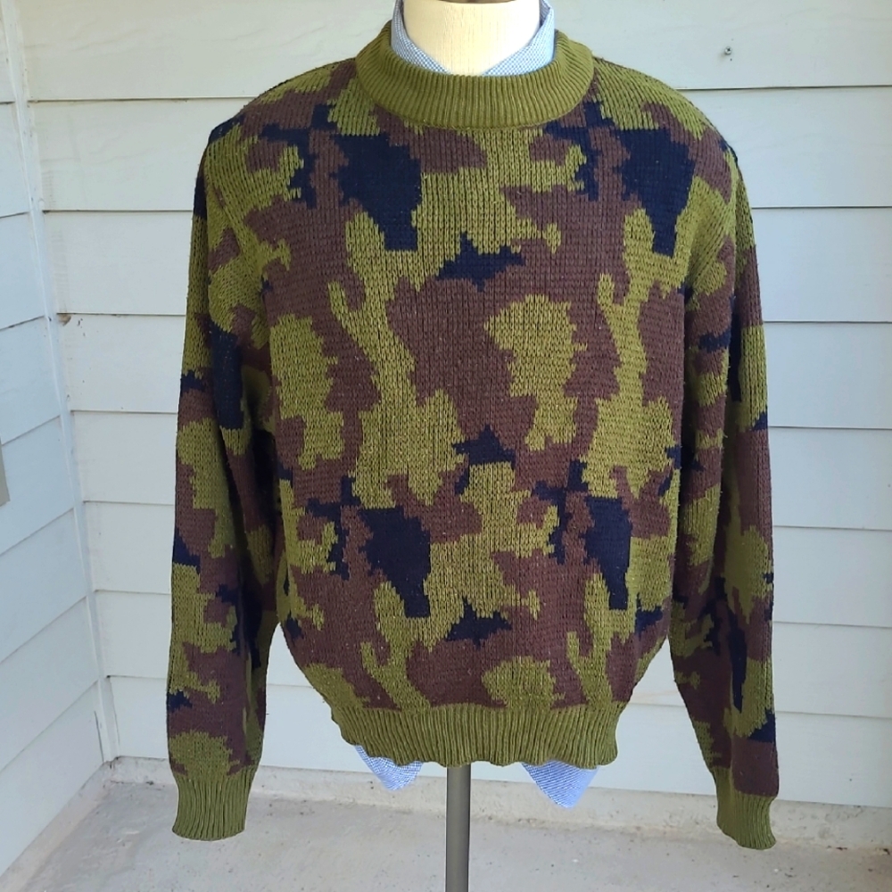 RED HEAD Vintage Camo Hunting Abstract Pattern Acrylic XL Mens Crewneck Sweater